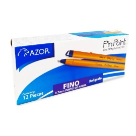 Pluma Lapicero Azor Pin Point Punto Fino 0.7 Mm 12 Piezas Tinta Azul Exterior Amarillo