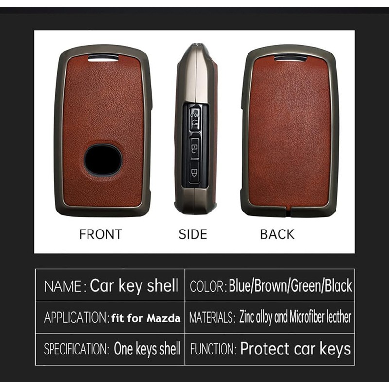 ontto 3-Buttons Key Fob Case Metal Frame Key Shell Leather