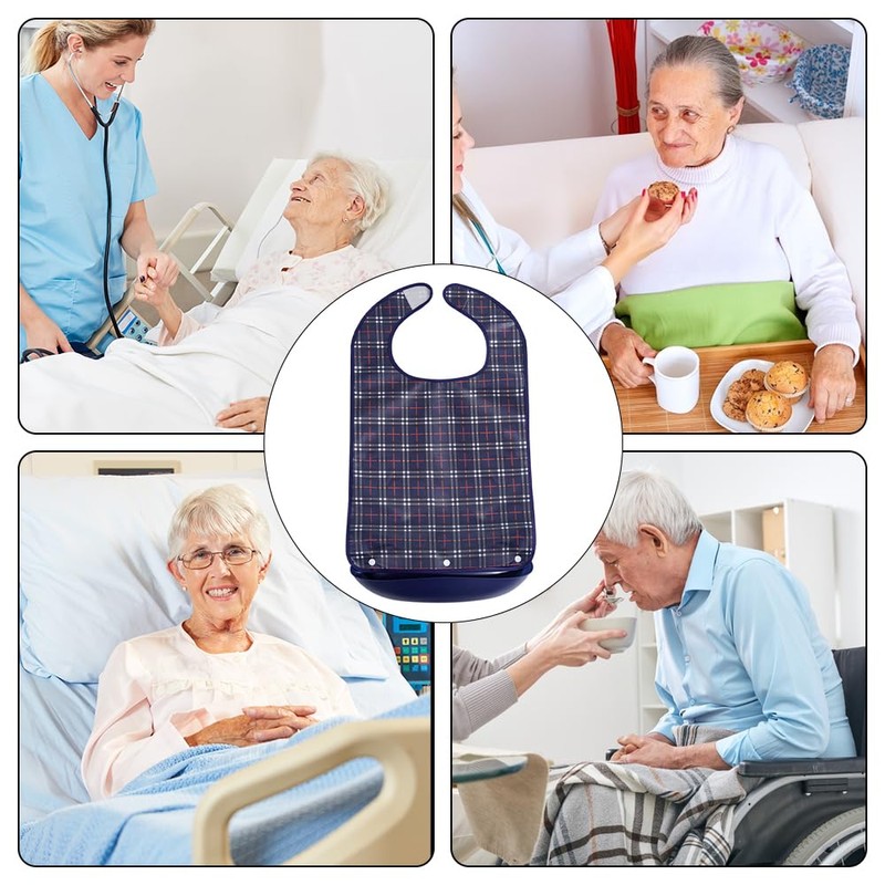 [neckgeart] よだれかけ 高齢者用エプロン 取り外し可能なエプロン 防水・防油 高齢者用介護身の回りのことができない/寝たきり/病気で入院している高齢者に適しています (大人用 濃紺 サイズL)