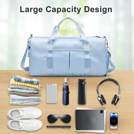 Felenny Travel Duffel Bag, Sport Gym Tote Bags with Pocket, Gym Bag Womens Mens with Shoes Compartment and Wet Pocket, Waterproof Weekend Overnight Bag