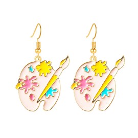 MALOYANVE Artist Paint Brush Earrings for Women Bohemian Vintage Paint Palette Dangle Drop Charm Earrings Colorful Painter Jewelry Artist Gift Art Teacher Gifts (Pink)