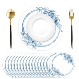 50 Pack Paper Placemats Disposable Blue and White Placemats 13.7 Inch Vintage Blue Floral Garland Place Mats Chinoiserie Round Table Mats for Dinner Table Setting Birthday Wedding Party Supplies