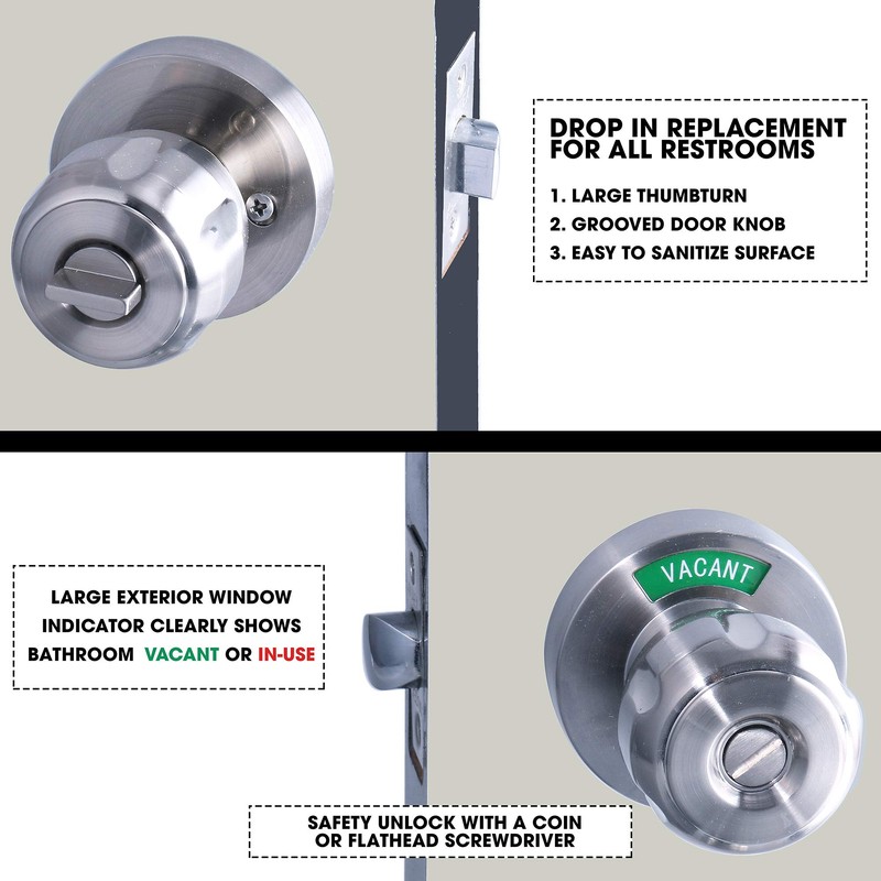 Men or Women Bathroom Privacy Door Knob Lock with Large