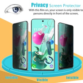 Zeking [2-Pack] for LG K92 4G/ 5G Privacy Tempered Glass Screen Protector, LG Q52 Privacy screen protector Anti-Spy 9H Hardness [3D Touch][Case Friendly] [Anti Scratch] Bubble Free