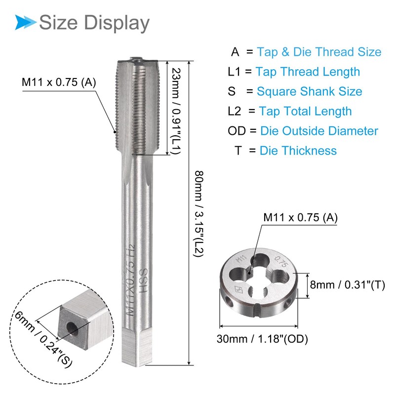 CoCud Tap Dice Tap and Die Set M11 x 0.75