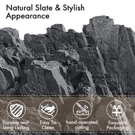 Slate Drink Coasters with Metal Holder, GOH DODD Set of 8 Black Coasters, 4 Inch Stone Coaster Set Tabletop Protection for Home Outdoor Kitchen Apartment Decor Housewarming Gifts Wedding Party, Round