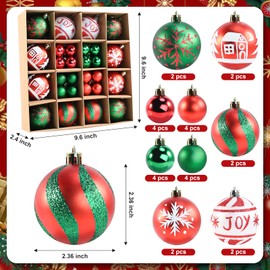 White Green Red Christmas Balls Ornaments - 44PCS Plastic Christmas Tree Ornaments Balls, 2024Christmas Ornaments, White Green and Red Hanging Decoration, Shatterproof Ornaments for Christmas