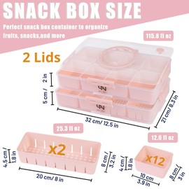 Stackable Snackle Box Container with 2 Lids, 14 Compartments - BPA-Free Snackle box Organizer, Dishwasher & Microwave Safe Reusable Snacklebox for Veggies, Fruits, Charcuterie, Snacks (Pink, 2 Pack)