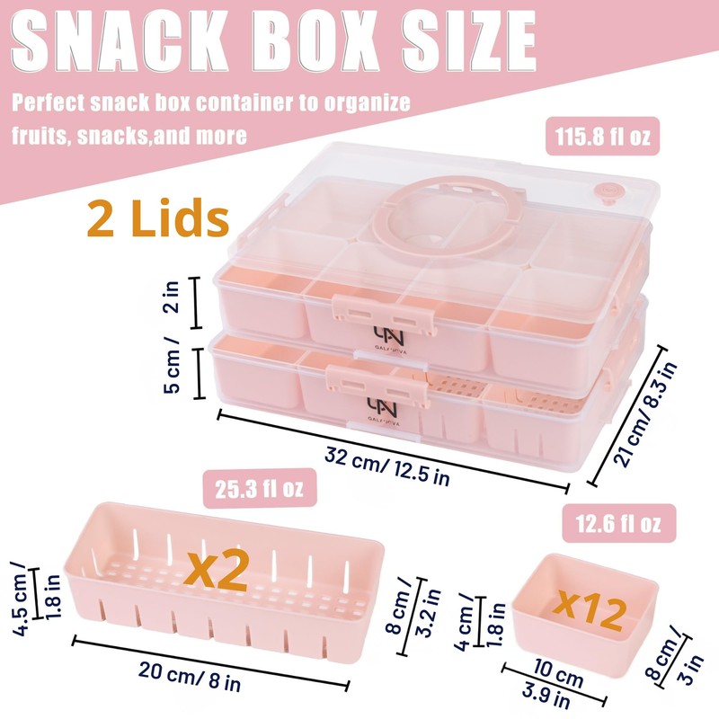 Stackable Snackle Box Container with 2 Lids, 14 Compartments -