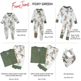 HonestBaby Family Matching Holiday Pajamas Organic Cotton for Men, Women, Kids, Toddlers, Baby Boys, Girls, Unisex Pets, Foxy Green, Medium-Large