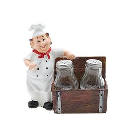 EZ Life Fat Foodie Chef - Salt & Pepper Shakers in Treasure Trunk - Brown - Condiment Set for Dinner Table - Dining Décor - Resin