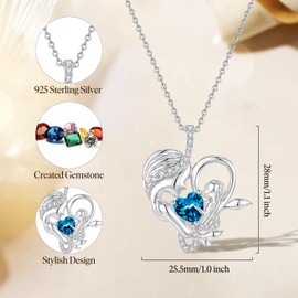FANCIME Blue Topaz Birthstone Mother & Child Heart Necklace - Tree of Life Pendant I Love You Mom December Jewelry Gift for Mom, Grandmother, Wife, 16"+2" Chain, Symbol of Love & Eternal Bond