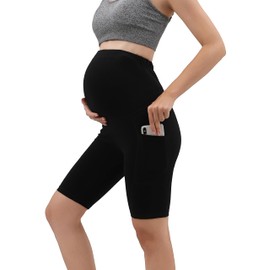 Maternity Yoga Shorts with Pockets Over The Belly Bump Great for Running Summer Workouts Active Life Pregnancy (Black, Large)