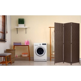 Legacy Decor Bamboo Woven Panel Room Divider, Privacy Partition Screen, 3 Panel Brown Color