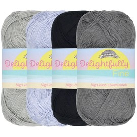 JubileeYarn Delightfully Fine Yarn - 50g/Skein Lace Bamboo - Shades of Grey - 4 Skeins