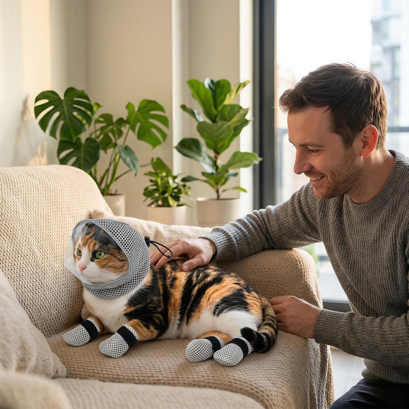 Cat Muzzle - Adjustable Anti-Bite Head Cover, Breathable Cat Grooming