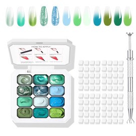 Finger Secret 12 Colors Ombre Gel Pat Nail Polish Set,Ombre Pigment for Nails,Gradient Painting Gel with 100Pcs Nail Sponges for 3D Gels Nail Art Patting in Salon or Home Use