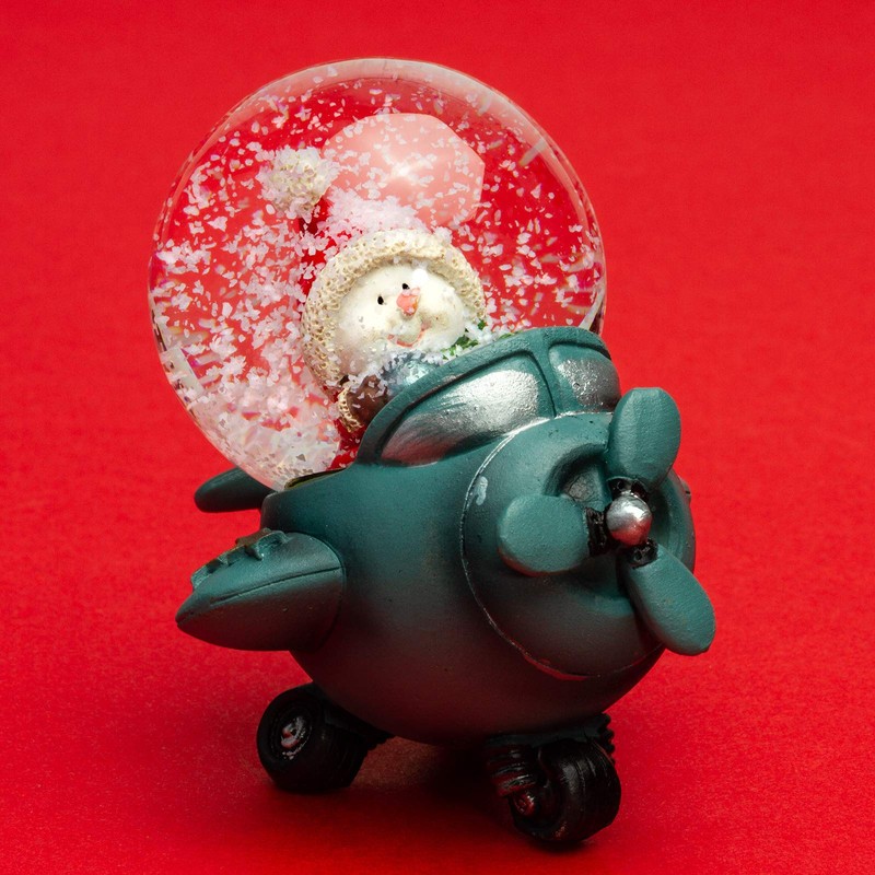SIKORA SK07 Small Glass Decorative Snow Globe Snowman in Aeroplane