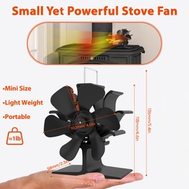 TITECK Wood Stove Fan Heat Powered: Small Fireplace Fan Non Electric Stove Fans Fits Camping Stoves/Log Burner Wood Burning Stoves/Pellet Heater RV Stoves Tent Accessories (6 Blades)