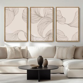 BINCUE Framed Neutral Beige Wall Art Modern Abstract Art Decor Minimalist Artwork for Living Room Bedroom Office 16x24 Inches Set of 3