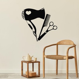Vinyl Wall Decal Beauty Hair Tools Hairdryer Comb Scissors Barbershop Stickers Mural Large Decor (g1299) Black