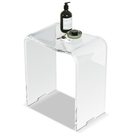 LFTYTUO Acrylic Anti-Skip Shower Bench, Clear Shower Stool for Inside Shower, Modern Shower Chair with Curved Seat & Water Leaking Hole 300LBS Weight Capacity
