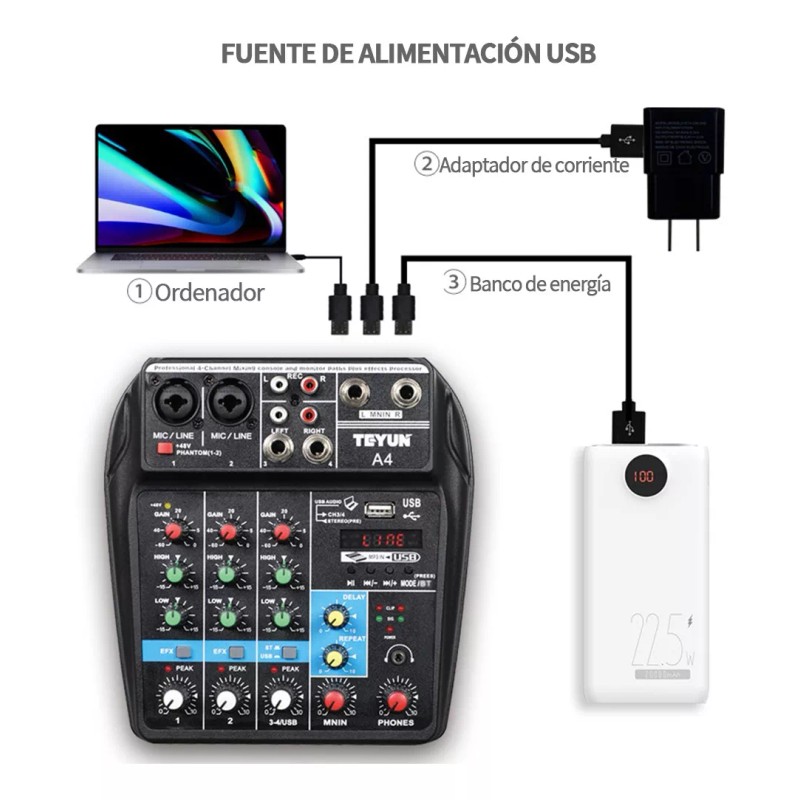 Teyun Mezclador Tarjeta De Audio De 4 Canales Bluetooth