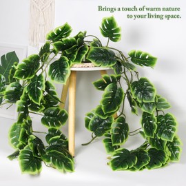 RECUTMS Artificial Monstera Leaves Vines 2PCS,5.6Ft Faux Tropical Palm Greenery Jungle Hanging Rattan Plant UV Resistant Ivy Garland for Indoor Outdoor Hawaiian Luau Beach Party Garden Patio Decor