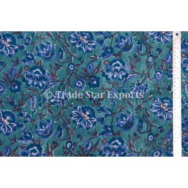 Trade Star 100% Cotton Voile Running Floral Print Fabric 3 Yard Indian Traditional Hand Block Print Fabric Natural Dye Fabric by The Yard for Sewing for Kids Dress of Width 44 Inches
