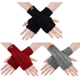 Winter Fingerless Gloves - Women Knit Arm Warmers Thumb Hole Gloves Half Knitted Warm Weave Gloves