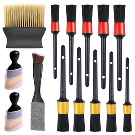 Yauhar 14Pcs Car Interior & Exterior Dusting Brush Set Contains Soft Cleaning Brushes, Auto Boars Hair Detailing Brushes, Double Head Brush for Automotive Air Conditioning Vent Dashboard Screen