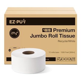 EZbrnd Premium Recycled 2-Ply 9" Jumbo Roll Tissue, Commercial Bathroom, Toilet Paper, Standard 3" Core/Septic Safe/Unscented, 1000 ft x 12 rolls
