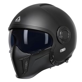 TRIANGLE Full Face Motorcycle Helmets,Off-Road Motocross Helmet for Men & Women,Dual Visor with Internal Tinted Sunshield,Open Face 3/4 Adult Racing Helmet DOT Approved(Black,S)