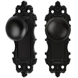 CEYMIO Dummy Door Knobs Interior 2 Pack Matte Black Doorknob Antique Door Handle Vintage Door Pulls for Pantry Door Hallway