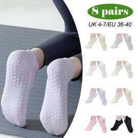 8 Pairs of Yoga Socks, Non-Slip Socks, Women's Socks with Nubs, ABS Socks, Non-Slip Socks, Pilates Socks, Women's Stopper Socks for Women, Pilates, Yoga, Barre, Dance, Ballet, Fitness, Hospital,
