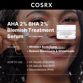 COSRX COSRX AHA 2% BHA 2% Blemish Treatment Serum, 60+ Pure Cotton Balls, Quick & Easy Daily Spot Treatment, Blackheads & Whiteheads, Sebum Control, Paraben Free, Korean Skincare