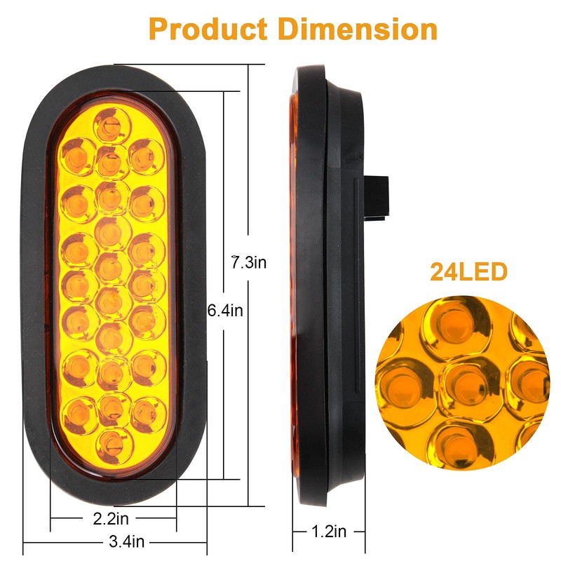 6PCS 6 inch oval led Amber Strobe 24 LED Trailer
