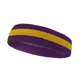 COUVER 2 Color Stripe Terry Sports Headband, 1 Piece, Golden Yellow/Purple