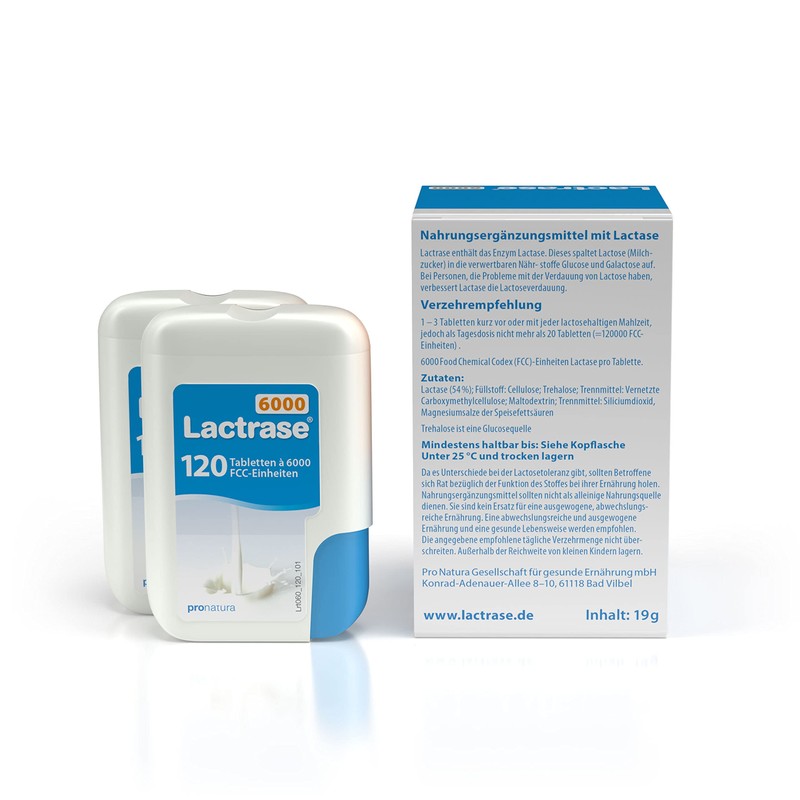 pro natura Lactrase 6000 – 2x120 Lactase Tabletten bei Lactose-Intoleranz,