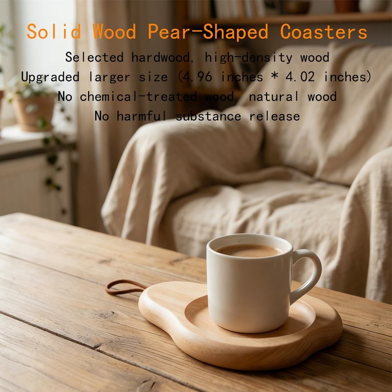 Natural Wooden Coasters, Pear-Shaped Heat Insulation Mats for Drinks, House