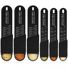 6 Pcs Adjustable Measuring Spoon Plastic Tablespoon and Teaspoon Set Baking Cooking Spoon Set for Chef Measuring Metering Kitchen Dry Liquid Ingredients Powder, 2 Sizes(Black)