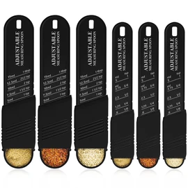 6 Pcs Adjustable Measuring Spoon Plastic Tablespoon and Teaspoon Set Baking Cooking Spoon Set for Chef Measuring Metering Kitchen Dry Liquid Ingredients Powder, 2 Sizes(Black)