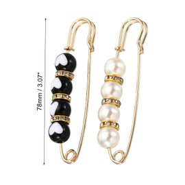 PATIKIL Decorative Pins for Clothing Fashion Safety Pins Simulation Pearl Safety Pins, 2Pcs Faux Pearl Bag Brooch Pins Clip for Women Clothing Sweater Shawl Dresses Decoration
