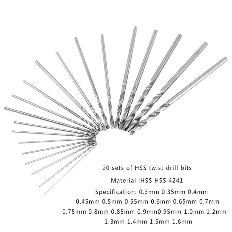 Bestgle 20pcs 0.3-1.6mm Shank HSS Mini Micro Drill Bit Set