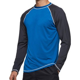 Arcweg Rashguard Men Long Sleeves Diving UV Protection UPF 50+ Elastic Rash Vest Loose Fit Top Swimming Quick Drying Surfing Pool T-Shirt Sports Top Rashie 2XL(EU) Blue and Grey