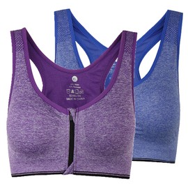 ohlyah Women's Zipper Front Closure Sports Bra Racerback Yoga Bras 2 Pack S