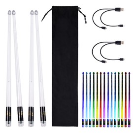 LED Light Up Drum Sticks: 2 Pairs 15 Color Rechargeable Glow in the Dark Drumsticks for Kids Adults, Percussion Drum Accessories for Acoustic Electronic Marching Drums Night Performances Drummer Gifts