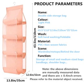 Hanging Handbag Purse Organizer, Breathable Polyester Fiber+PVC Handbag Organizer, 8 Easy Access Clear Vinyl Pockets, Wardrobe Closet Space Saving Organizers System, Washable (Light Pink)