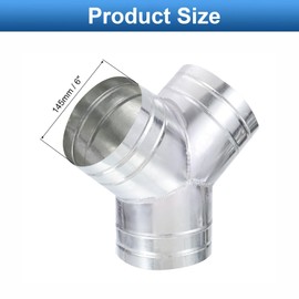 TOP-VIGOR 6" Inch to 6" Inch Y Shape Duct Splitter, 90° Degree Dust Fitting Adapter, 3 Way Duct Hose Connector, Galvanized Steel Branch for Exhaust Fan, Dryer Vent Hose, Industrial HVAC Ventilation