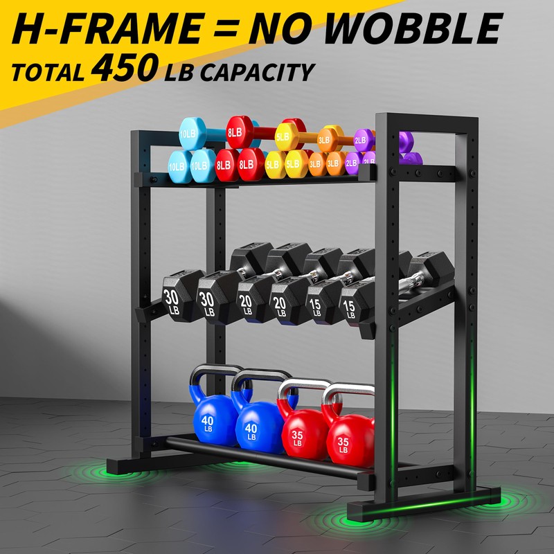 LarFaFa 3-Tier Adjustable Dumbbell Rack, Weight Rack for Home Gym